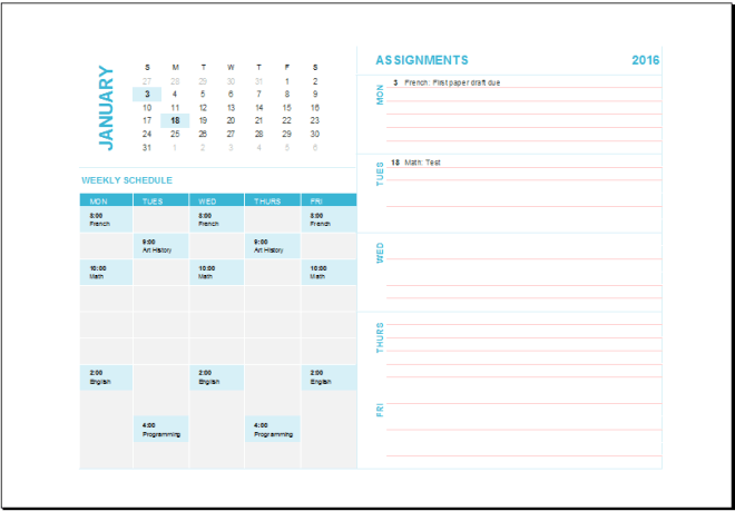 Weekly Calendars - Home